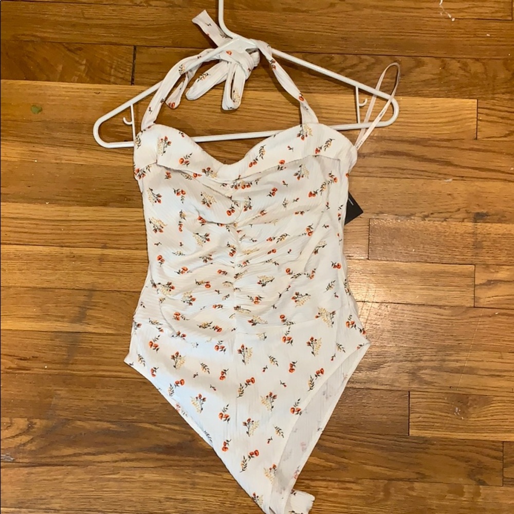 Ruched front halter bodysuit